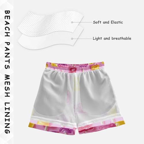 Pigsaly Boys' Swim Board Shorts Gummy Jelly Candy Bears Colorful Lollipops Boy's Swim Trunks Kids Swimwear S4