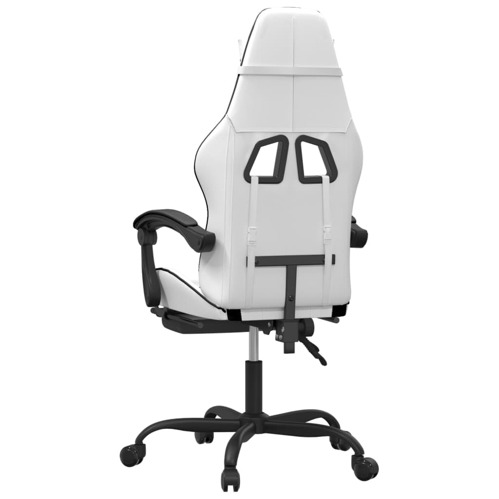 Gaming-Stuhl mit Fußstütze ergonomisch, Kunstleder Schreibtischstuhl höhenverstellbar mit Massagepunkt, Schwarz & Weiß