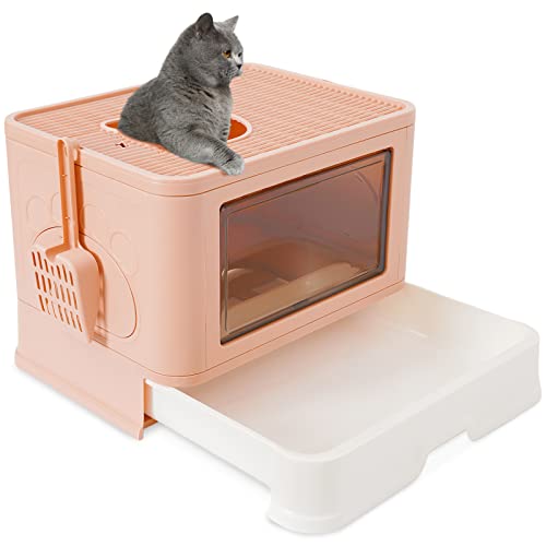 Faltbare Katzentoilette – Große Größe, Rosa, Mit Perforiertem Pedal – Klappbar Für Reisen & Platzsparend