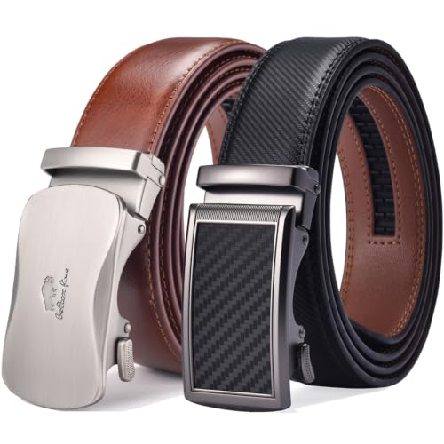 Image of Beltox Men Leather Belt w Slide Ratchet Interchangeable Buckle