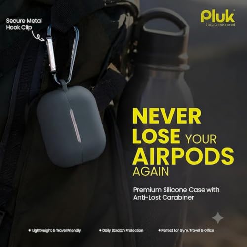 Image of PLUK Soft Silicone Case Cover Compatible with Apple AirPods Pro 3 (3rd Generation 2025) - Shockproof 360 Protective Skin,Full Protection with Hook & Keychain, Front LED Visible - Dark Grey