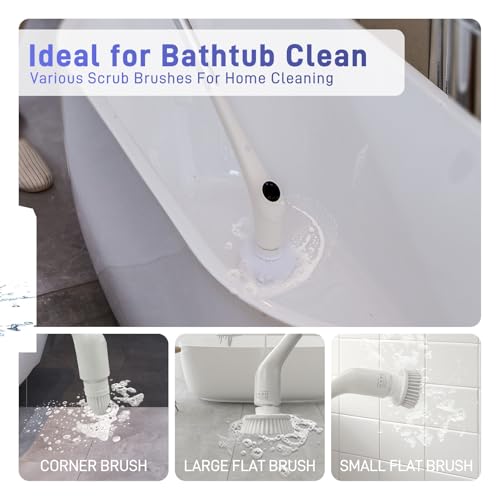 Image of FUNCCUBE Electric Spin Scrubber - Bathtub Shower Scrubber,Bathroom Cleaning Brush Floor Brushes with Long Handle,Power Cordless Automatic Handheld Mop Cleaner for Bath Tub Kitchen Tile Grout Hardwood