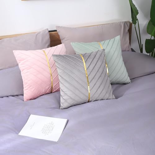 Image of Velvet Throw Pillow Covers 22x22 Pack of 2 Gold Decor Mint Green