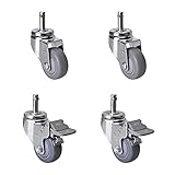 EDL Light Duty 2.5 Inch Chrome Coating Stem Swivel ＆ Brake Casters 70Kg Load Bearing Thermoplastic Elastomer TPE Wheels Roller Industrial for Trolley Set of 4 (37-57S) (2.5', 2 x Swivel+2 x Brake)
