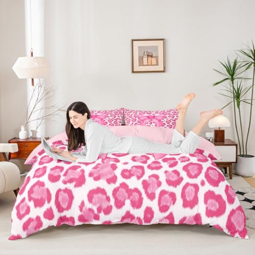 Parure de lit avec fermeture éclair 200x200 en microfibre douce rose et léopard - 4