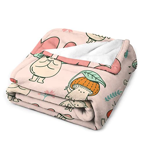 Mercuryelf Custom Mushroom Throw Blanket - Soft, Fuzzy & Warm - 50x60 Inches Flannel Blankets for Living Room, Sofa - Pink Cute Throws Gift for Teens