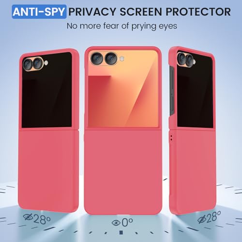 Image of Ruky for Z Flip 7 Case with Privacy Screen Protector, Full Body Cover Anti-Scratches Shockproof Hard PC Ultra-Thin, Support Wireless Charging Protective Phone Cover for Samsung Z Flip 7, Coralred