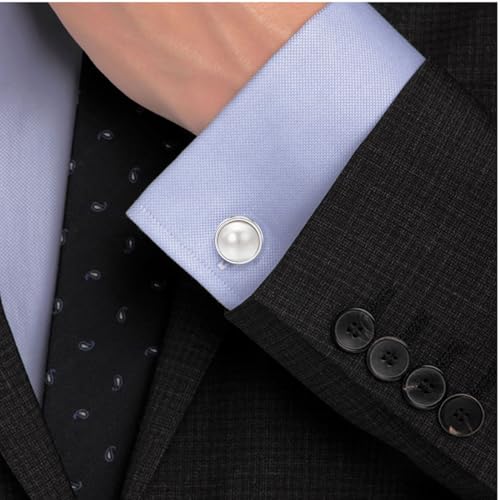 Mancuernillas de plata con perla para hombre miniatura 5