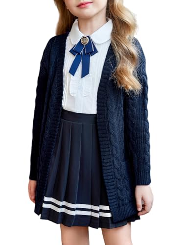 Image of Arshiner Girls Open Front Cardigan Long Sleeve Casual Kids Fall Clothes Solid Thick Chunky Sweater Coat with Pockets