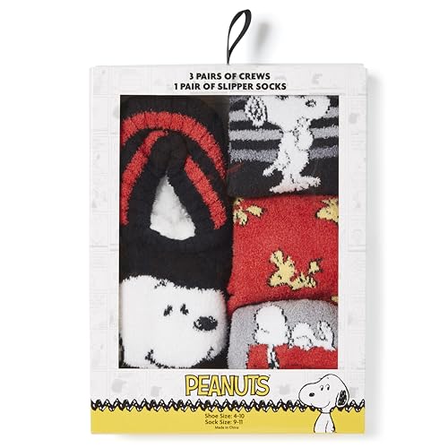 Peanuts Women's Snoopy Classics 4 Pack Crew & Slipper Socks Gift Box