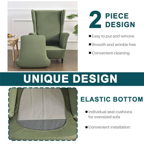 Funda elástica para silla de ala en color verde, pack de 2 piezas de elastano 7