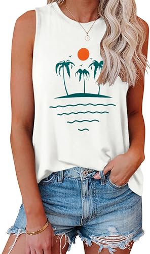 Image of Womens Tank Tops Summer Casual Sleeveless Top Loose Fit Basic Tunic Shirts