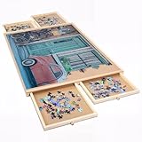 Wooden Puzzle Board with Drawers for 500 Piece and 300 Piece Jigsaw Puzzles - 25 x 19 Inch Small Organizer Table and 4 Drawers, Perfect for Game Storage and Accessories