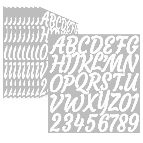 Image of Llewyn 380 Pieces 10 Sheets Letter Stickers,Self Adhesive Waterproof Mailbox Numbers Stickers,Alphabet Decals for DIY,Bulletin Board,Window,Door,Sign,Bike,Car,Laptop,Scrapbook(White, 2 Inch)