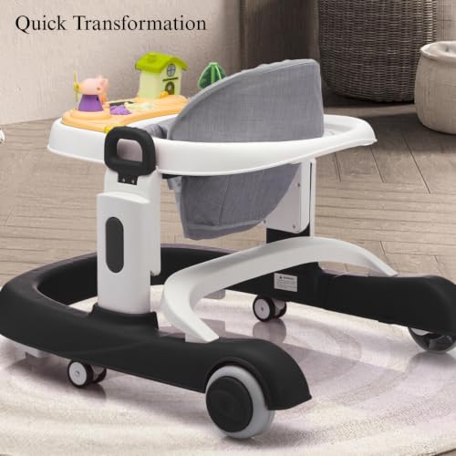Image of Little Olive Baby Walker for Kids | Adjustable Height Baby Walking Support with Interactive Activity Toy Tray, Comfortable Padded Seat & Smooth Multi-Directional Wheels | Walker for Baby Boys & Girls - Black