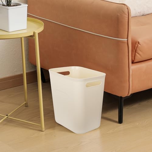 Image of UUJOLY Plastic Small Bathroom Trash Can Wastebasket, 3.5 Gallon, Beige