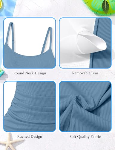 CRISONE Girls Swimsuit 2 Piece Ribbed Solid Color Tankini Swimsuits Modest Swimwear Girl Bathing Suit for 9-16 Years4