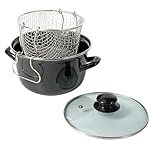 Crealys 545413 Friteuse Traditionnelle Ø26 cm en Acier Émaillé avec Panier & Couvercle Verre – Cuisson à l’Ancienne pour Frites Dorées & Croustillantes – Tous Feux Dont Induction