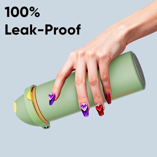 Image of Insulated Water Bottle with Straw - Encool Stainless Steel Water Bottle with Push Button Lid, Leak-Proof & BPA-Free, Keeps Cold for 24 Hours for Sports, Travel, Gym (24 oz, Lichen-Yellow)