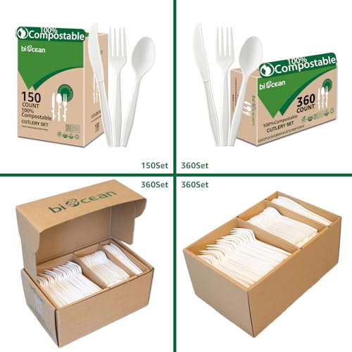 image for BIOCEAN 100% Compostable No Plastic Knives Forks Spoons Utensils, The 