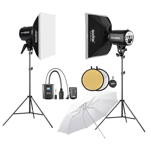 Godox E250 Strobe Softbox Lighting Kit, Professional Studio Strobe Lights Kit for Photography, 2x250Ws 5600K±200 Compact Monolights with Flash Trigger, 50cm*70cm Softbox, 2m Light Stands