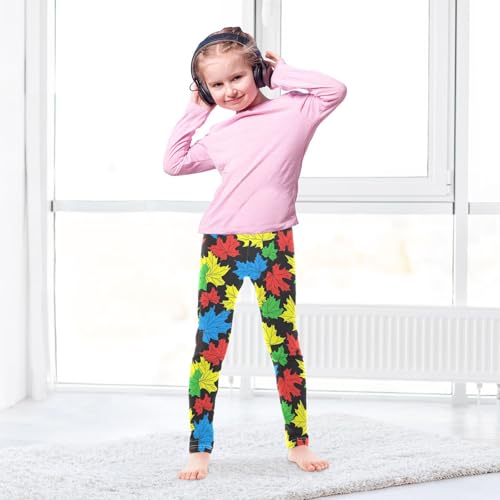 Maple Leaf Yellow Red Green Blue Girls Casual Leggings for Kids Printed Long Pant Bottoms Stretch and Soft4