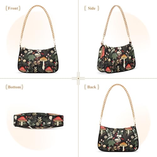 Clutch Shoulder Bags Tote Evening Purse Handbags for Women Mushroom Forest Plants Hobo Bags with Zipper Closure2