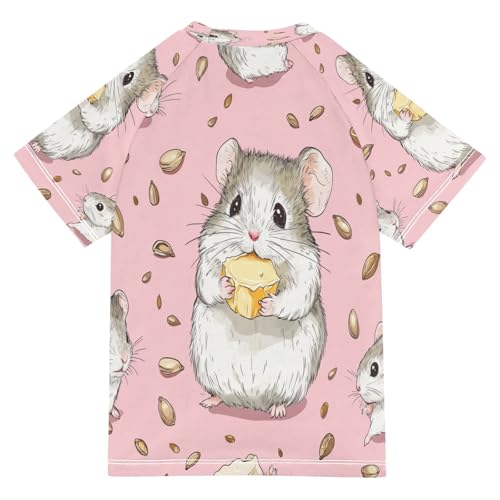 Boys Short Sleeve T-Shirts Cute Hamster Mouse Rashguard Kids Swim Shirts Sun UPF 50+2