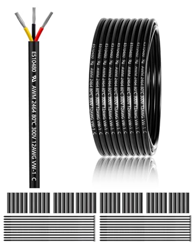 12 Gauge 3 Conductor Electrical Wire 100FT, UL 2464 12 AWG 3 Wire Cable Tinned Copper PVC Stranded 12/3 Core Wire for Marine, LED Lighting, Outdoor Low Voltage Extension Cable, Automotive etc.