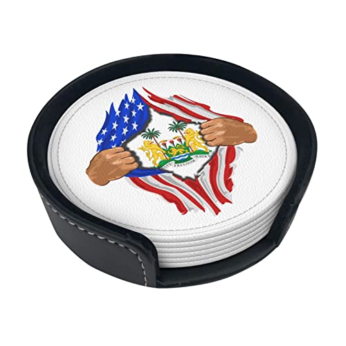 Blood Inside Me Coat of Arms of Sierra Leone Round Leather Coaster AntiStain and AntiScald Protect The Desktop 6 Pièces 4in
