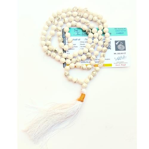 Image of Apnisanskriti Premium Howlite Stone Mala for Men and Women (6mm, AAA Quality, Lab Certified, 108+1) - Natural Stone Beads Mala - White & Black Veins Colour - Pack of 1