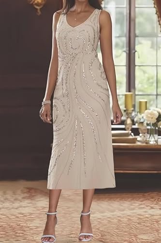 Mother of The Bride Dress with Jacket Sequin Chiffon 2 Piece Tea Length Formal Outfits for Grandmother3