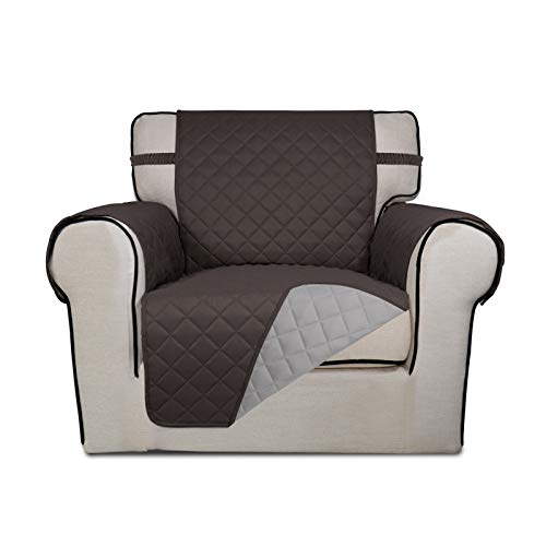 Image of PureFit Reversible Quilted Sofa Cover, Water Resistant Slipcover Furniture Protector, Washable Couch Cover with Non Slip Foam and Elastic Straps for Kids, Dogs, Pets (Chair, Chocolate /Beige)