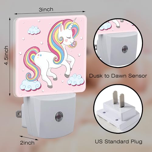Image of Cute Rainbow Unicorn Night Light, Pink Unicoron Cloud Stars Dusk to Dawn Night Light Plug in,0.5w Energy Saving Sleep Friendly NightLight for Kids Boys Girls Home Decor