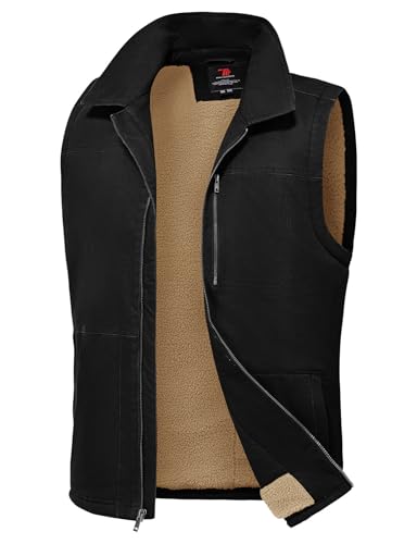 Rdruko Men's Black Winter Vest Outerwear Warm Fleece Sherpa Lined Casual Work Vest, Black, XL