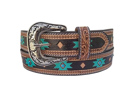 Western Belt Tapered Genuine Leather Hand Tooled Belt Hand Painted Heavy Duty Belt 30IS018BK2