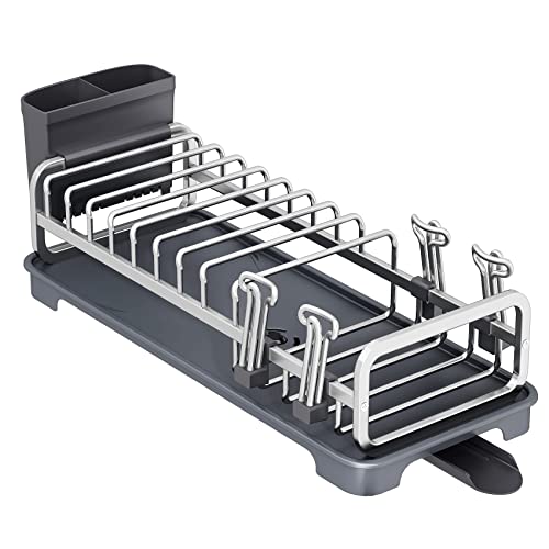 Small Dish Drying Rack, Aluminum Dish Rack With Utensil Holder, Anti-Rust Dish Racks For Kitchen Counter Multifunctional Dish Drainer With Drainboard, Drying Rack For Dishes, Knives, Spoons, And Forks #TOP21