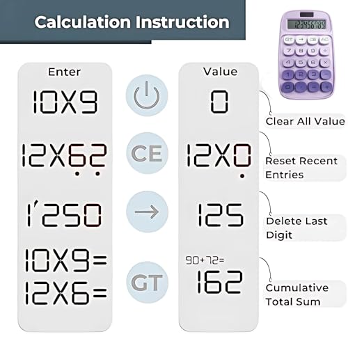 Image of Desktop Colorful Calculator 12 Digit, Dual Solar Power and Battery LCD Display, Easy to Press Big Buttons for Home, Office, School, College Class and Business Use (Purple)