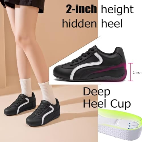 Women's Sneakers Casual Lace Up Shoes Stylish 2-inch Hidden Heel Shoes Anti Slip Sneakers for Women.3