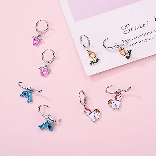 Aganippe 12 Pairs Hypoallergenic Dangle Hoop Earrings Cute Multiple Colour Fox Flower Flag Dangle Hoop Earrings For Little Girls And Women #TOP2
