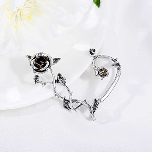 Obmyec Rose Silver Ear Cuff Cartilage Thorns Rattan Flower Spine Ear Bone Clip Earrings Branch Plant Vine Earring Around Ear Cartilage Ear Jewelry For Women And Girls #TOP3