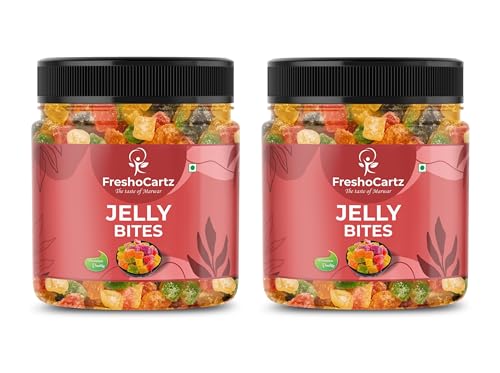 Image of FreshoCartz Jelly Bites | Sugar Coated Jelly Candy | Mix Fruits Jelly | Juicy Jellies - Jar Pack (Mix Fruit Jelly, (Pack of 2)), 400 gram