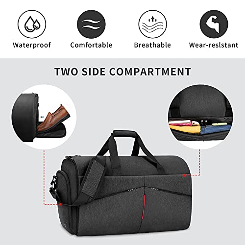 Carry on Garment Bags Convertible Suit Bag with Shoes Compartment Waterproof 2 in 1 Travel Duffle Bag Large Garment Bags Garment Duffle Bag for Men Black