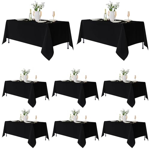 Fitable 8 Pack Table Cloth Rectangle Table: Stain and Wrinkle Resistant Tablecloth Rectangular, Washable Polyester Tablecloths for Wedding Party Dining Banquet Event Catering(Black, 70x120 Inch)