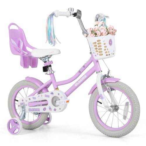 Image of Olakids Kids Bike, 12 14 16 18 20 Inch Girls Bicycle with Doll Seat Basket Adjustable Seat and Handlebar, Handbrake and Coaster Brake
