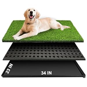 Dog Grass Pad with Tray, 34”X23” Large Artificial Turf Grass Potty, Reusable Puppy Pee Pads for Dogs, Portable Dog Litter Box for Indoor/Outdoor Potty Training Toilet