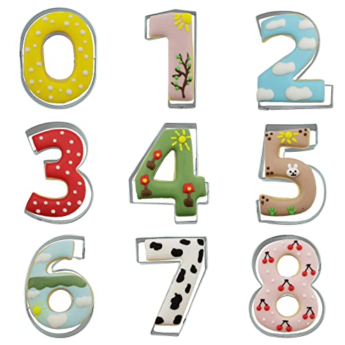Number Shaped Cookie Cutters Set Of 9 Pcs, Stainless Steel 0 To 8 Fondant Cutter Molds Baking Diy (6 Switch To 9) (Round Angle) #TOP1