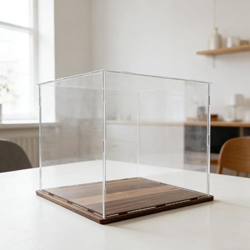 Boîte de rangement étanche en acrylique transparent avec socle bois