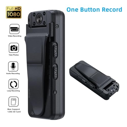Image of 1080P Mini Body Mounted Camera HD Car DVR Video Recording IR Night Vision Back Clip Magnetic Camcorders Hiking Equipment for Vlogging with External Microphone, Remote Cont