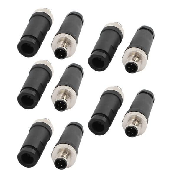 Conector macho M12 de 4 pines IP67 impermeables para cables y sistemas de aviación de 10 piezas